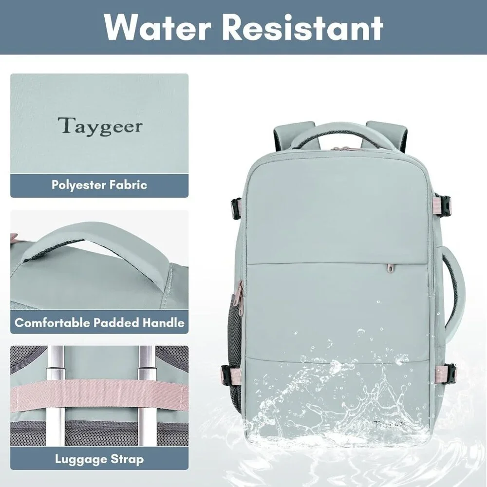 Travel Powder Blue Backpack for Women Carry On Laptop Bag USB Port TSA Pouch
